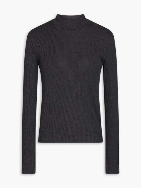 Brunello Cucinelli Bead-embellished ribbed cotton-jersey turtleneck top