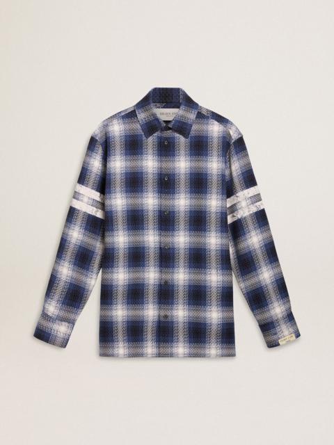 Golden Goose Men's blue 3D checkered shirt with print on the back