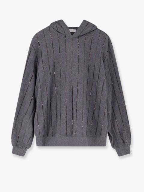 Brunello Cucinelli Brunello Cucinelli Dazzling Chalk Stripe Embroidery Cotton Sweatshirt