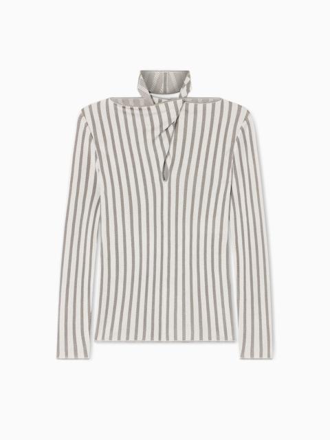 GIORGIO ARMANI VISCOSE JUMPER WITH JACQUARD STRIPES