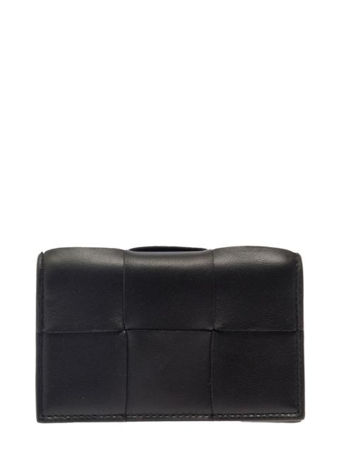 Bottega Veneta Bottega Veneta Women 'Cassette' Black Business Card Case In Intreccio Leather Woman