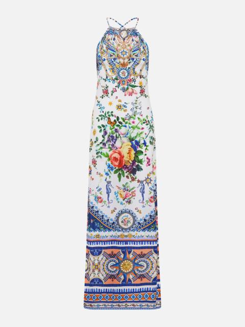 CAMILLA HIGH NECK MAXI DRESS WITH TIE BACK