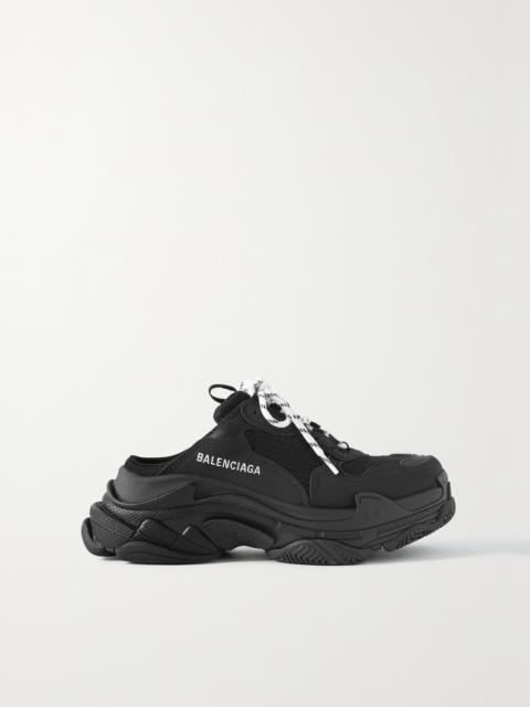 BALENCIAGA Triple S Embroidered Faux Nubuck And Mesh Slip-on Sneakers