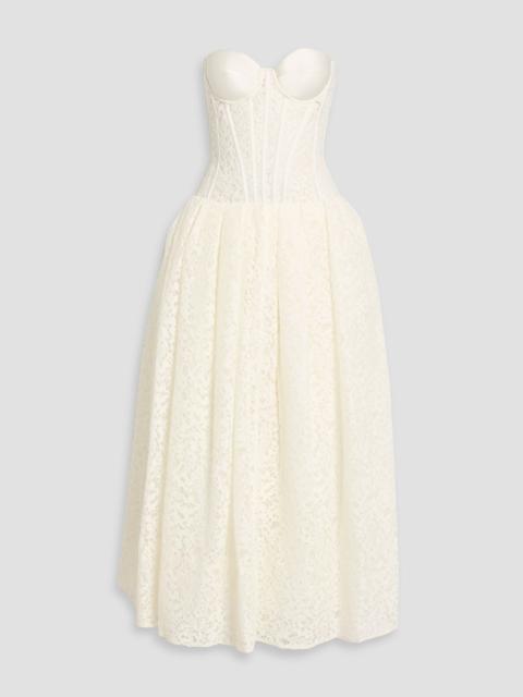 SIMKHAI Evangeline satin-paneled corded lace maxi dress