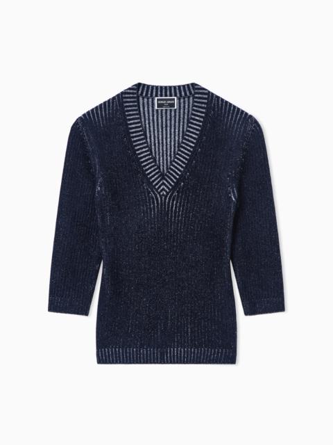 GIORGIO ARMANI VIRGIN WOOL AND VISCOSE V-NECK JUMPER