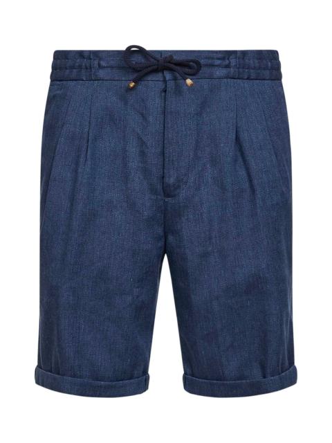 Brunello Cucinelli Brunello Cucinelli Men Blue Linen And Virgin Wool Chevron Bermuda Shorts