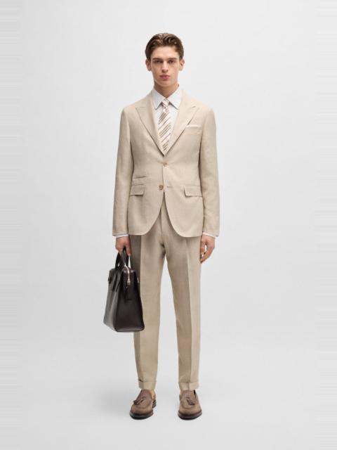 BOSS SLIM-FIT SUIT IN CHECKED LINEN, WOOL AND SILK