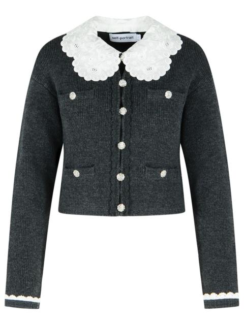 self-portrait Self Portrait Dark Grey Wool Blend Crop Cardigan