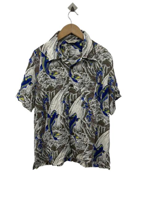 Other Designers Japanese Brand - Japanese Blue Koi Fish printed 100% rayon hawaii shirt