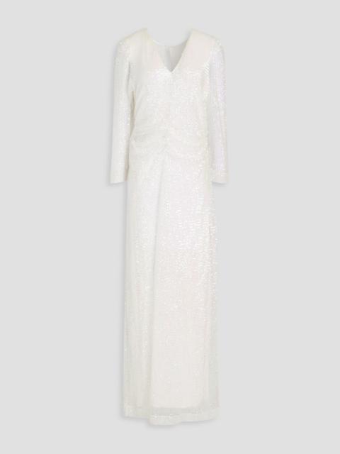 Other Designers Ruched sequined tulle maxi dress