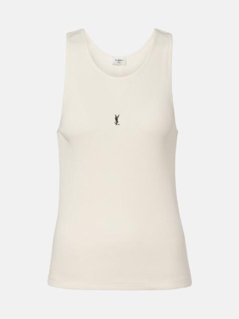SAINT LAURENT Cassandre ribbed-knit cotton tank top