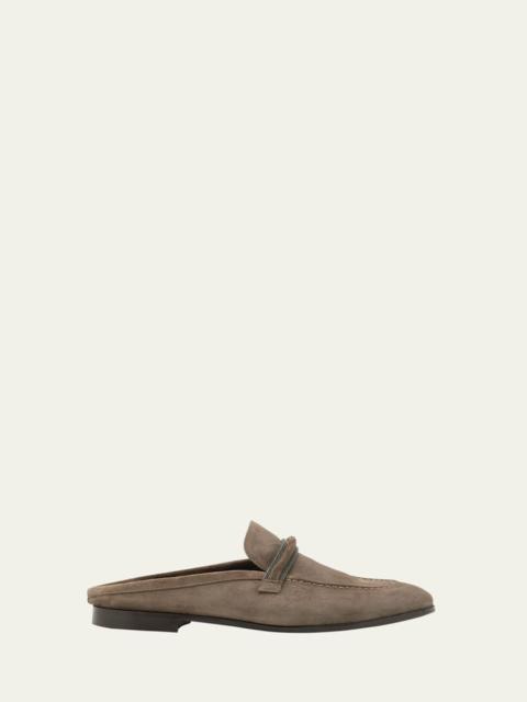 Brunello Cucinelli Suede Monili Strap Loafer Mules