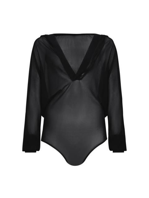 Alaïa Hooded Knit Bodysuit black