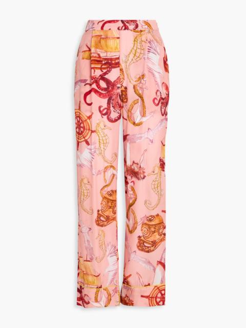 FARM RIO Printed crepe de chine tapered pants