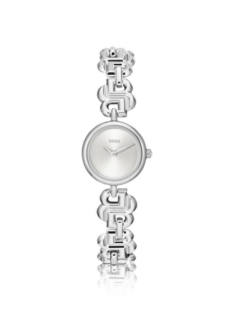 BOSS SILVER-TONE WATCH WITH DOUBLE B MONOGRAM-LINK BRACELET