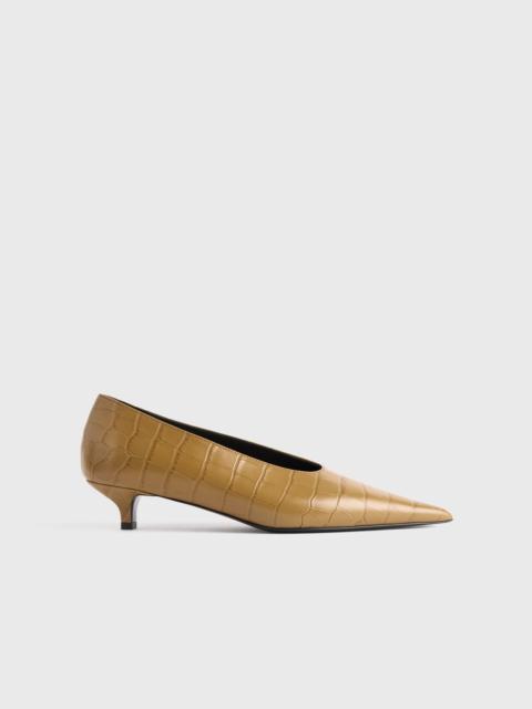 TOTEME Sharp croco-embossed kitten pumps biscuit