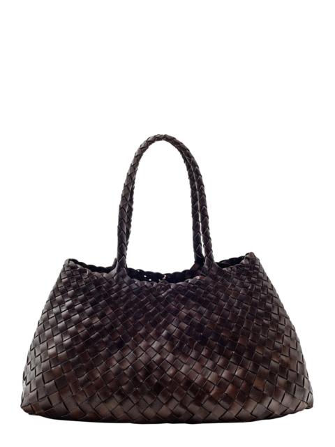 DRAGON DIFFUSION Dragon Diffusion Women 'Santa Croce' Brown Shoulder Bag With Logo Charm Detail And Interwoven Design