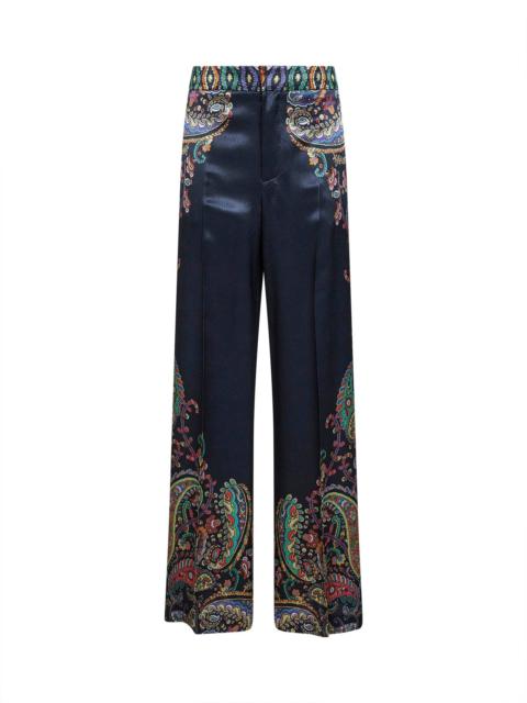 Etro Etro Women Blue Paisley-Print Envers Satin Wide-Leg Trousers