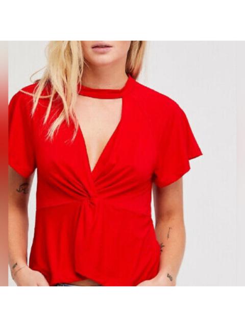 Other Designers Free People Just a Twist Red Suplice Neckline Top Medium EUC