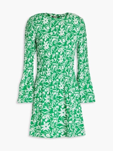 maje Floral-print plissé-crepe mini dress