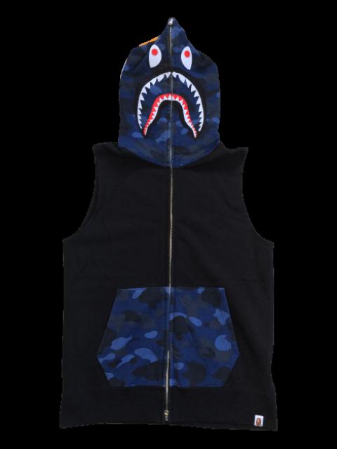 A BATHING APE® Bape Blue Camo Sleeveless Shark Hoodie