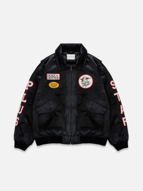 DUKE + DEXTER Plus Black Satin Bomber Jacket