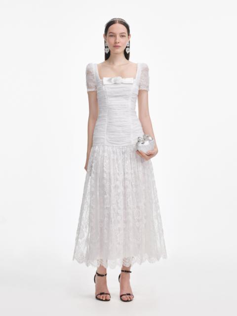 self-portrait White Tulle Lace Gathered Midi Dress