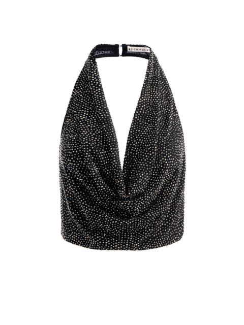 Alice + Olivia DANI EMBELLISHED HALTER TOP