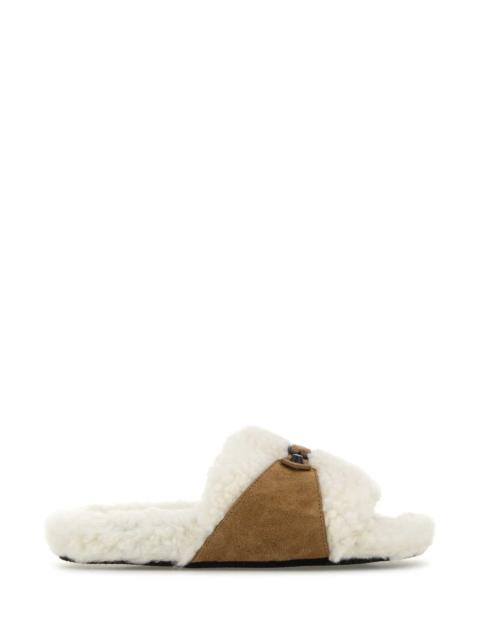 BALENCIAGA Balenciaga Women Two-Tone Suede And Eco Fur Slide Furry Slippers