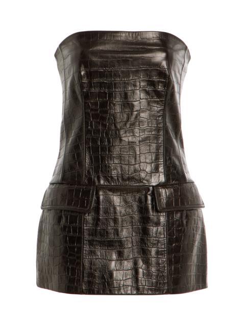 TOTEME Strapless Croc-Embossed Leather Strapless Top brown