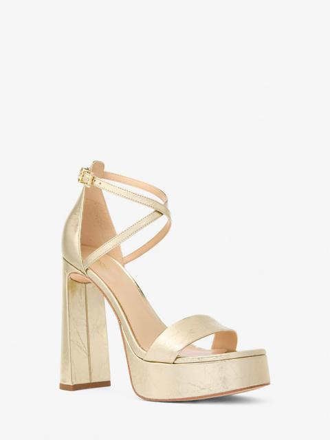 MICHAEL KORS Cami Crackled Metallic Leather Platform Sandal