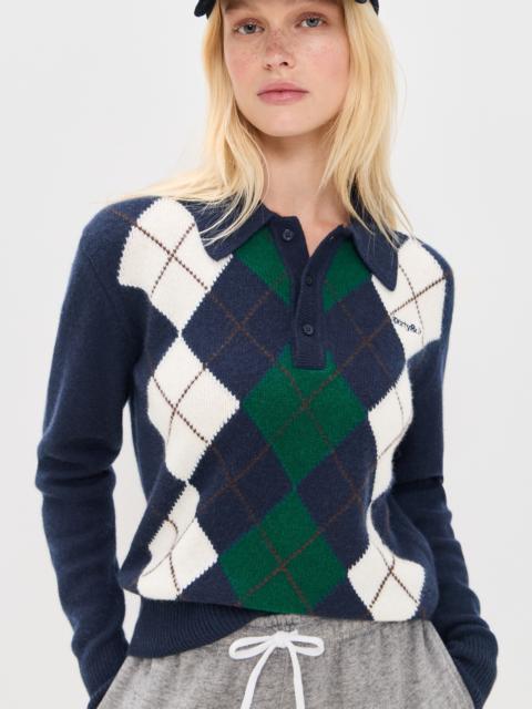 Sporty & Rich Serif Logo Argyle Cashmere Polo
