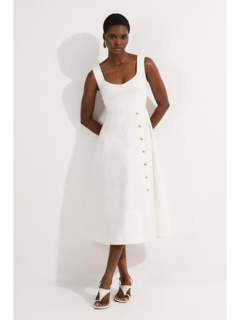 KAREN MILLEN Tailored Denim Sleeveless Full Skirted Midi Dress