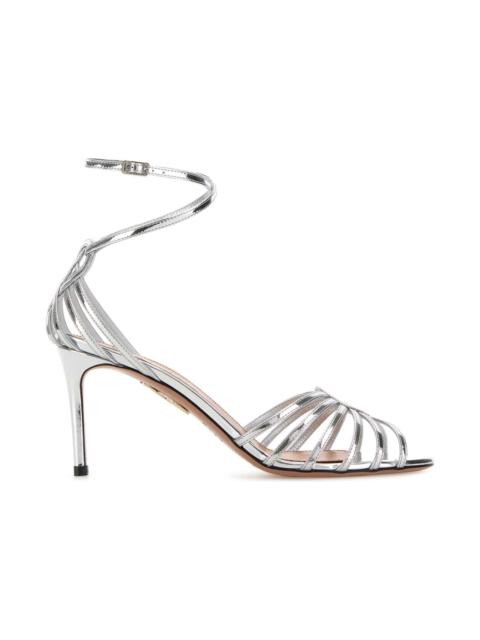 AQUAZZURA Silver Leather Sweetheart Sandals