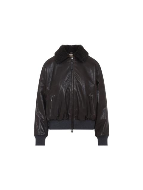 Brunello Cucinelli Brunello Cucinelli Shearling Collar Leather Jacket Women
