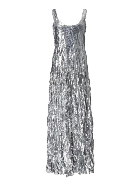 MARMAR HALIM Sequined Crinkled Silk Gown silver