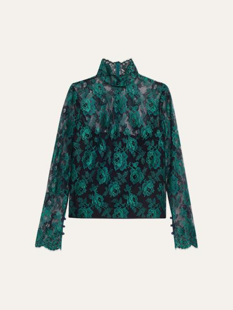 Valentino Floral Lace High-Neck Top