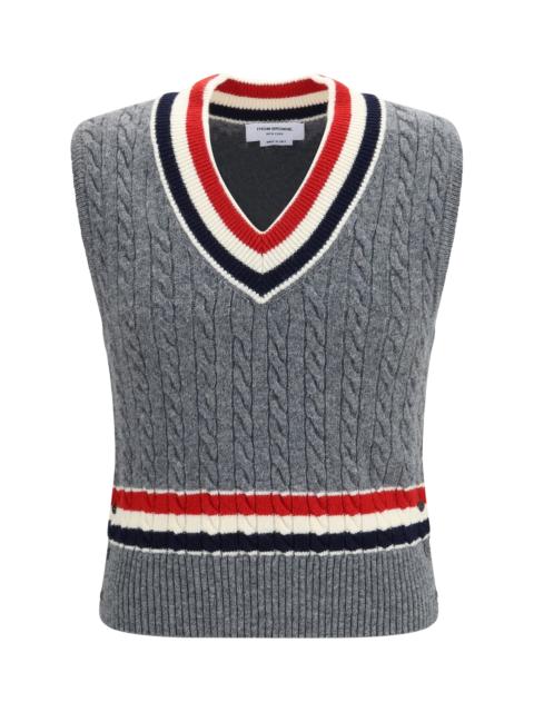 Thom Browne Thom Browne Cable-knit Cricket V-neck Vest Grey