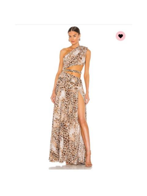 Bronx and Banco Jafari Animal Print One Shoulder Asymmetrical Cut Out Gown