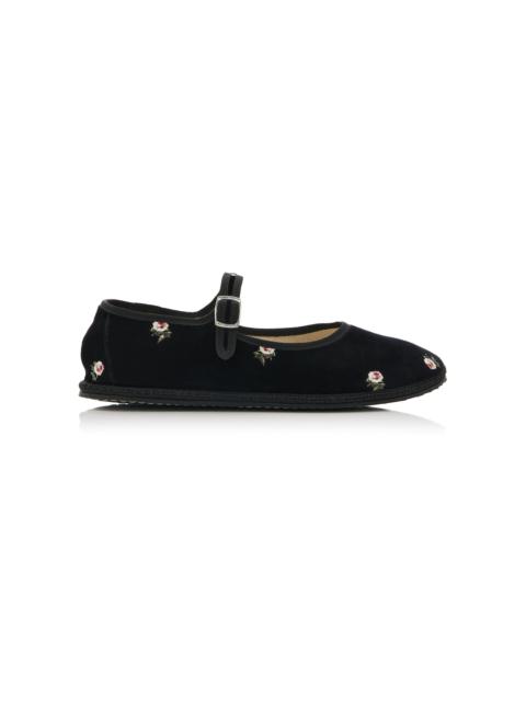 ViBi Venezia Floral Velvet Mary Jane Flats black