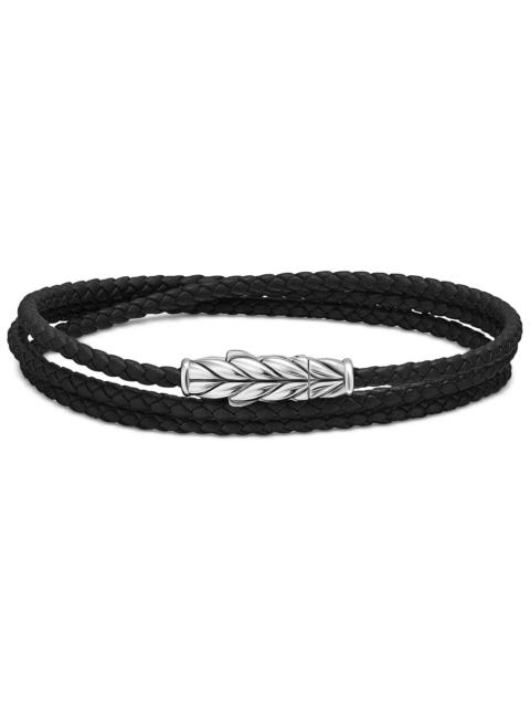 DAVID YURMAN Chevron Triple Wrap Bracelet in Black Leather with Sterling Silver, 3mm