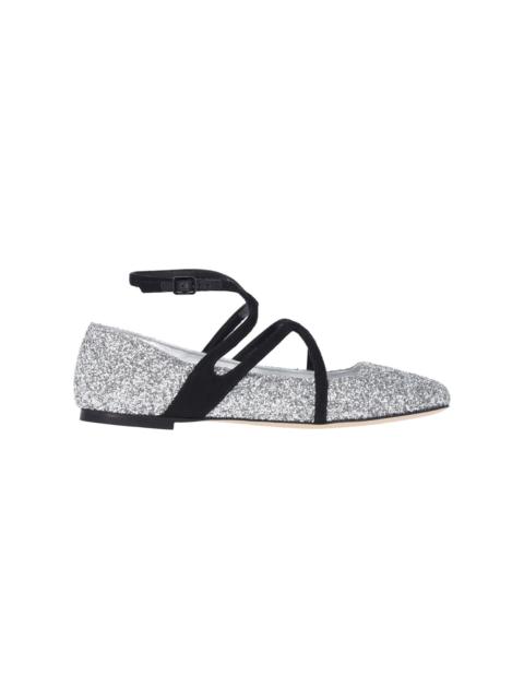 JIMMY CHOO "ASTORIA" GLITTER BALLET FLATS