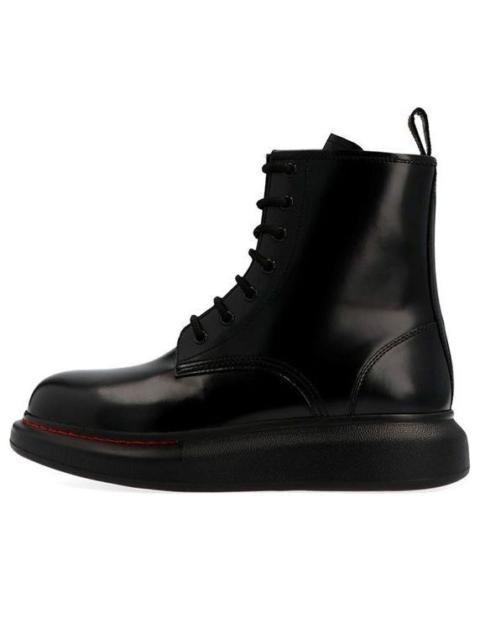 Alexander McQueen (WMNS) Alexander McQueen Glossed-Leather Platform Ankle Boot 'Black Red' 586394WHX511000