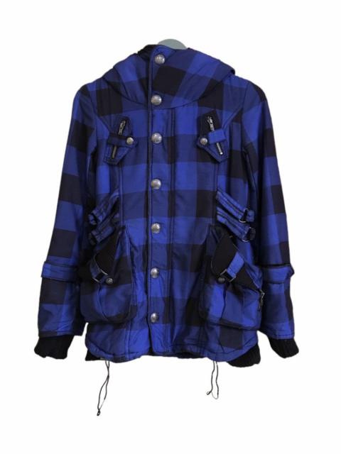 Other Designers If Six Was Nine - Seven Loveless Black Back Plaid Bondage Puffer Hooded Jacket
