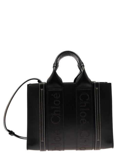 Chloé Chloé Women 'Small Woody' Black Tote Bag With Tonal Logo Detail In Leather Woman