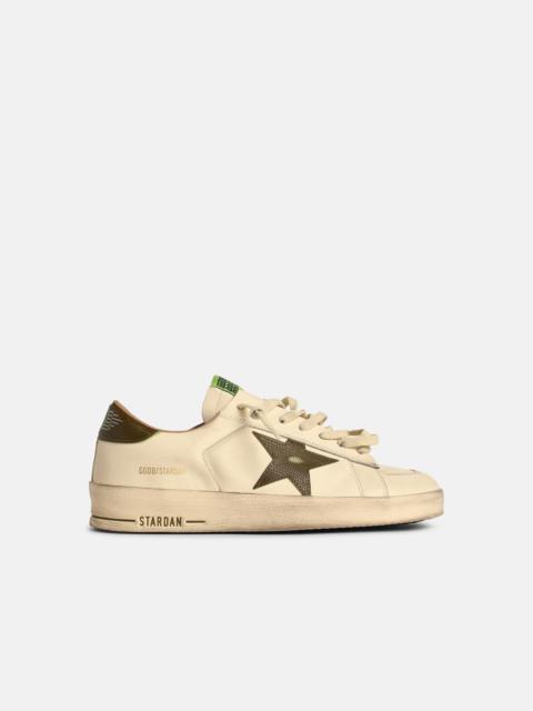 Golden Goose 'STARDAN' WHITE LEATHER SNEAKERS WITH GREEN STAR AND HEEL