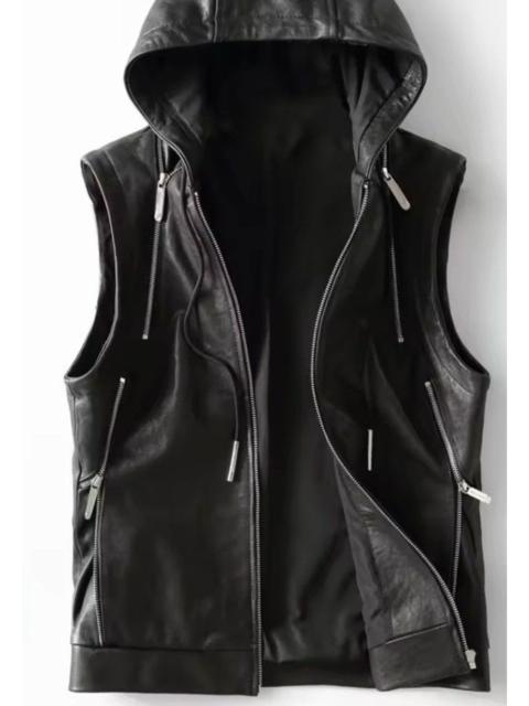 Streetwear - Elegant Cool Black Pu Leather Vest Hoodie