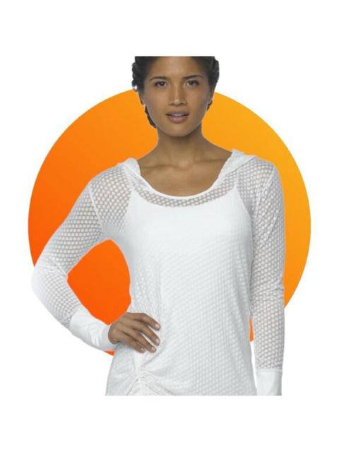 Other Designers Prana Shirt Womens White Sheer Dot Pullover Hoodie Vinyasa Cinch Tie Top Large