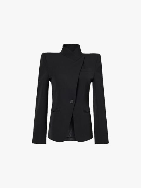 Cavalry padded-pointed-shoulders slim-fit wool blazer