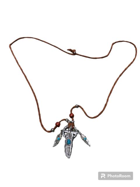 Other Designers Japanese Brand - Goro's Style Silver Feather Pendant Indian Leather Necklace